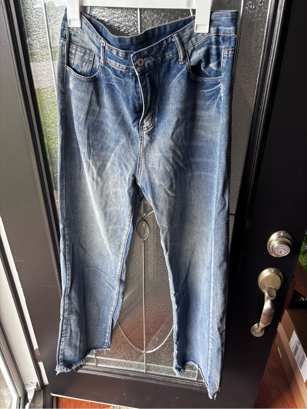 Women’s Long Distressed Wide Straight-Leg Jeans